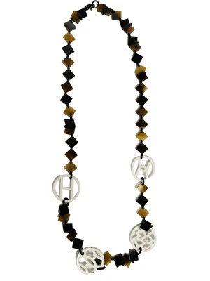 $448 • Buy HERMES Brown Buffalo Horn Lacquer Lena Logo Necklace