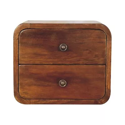 Small Wall Mounted Floating Bedside Table Dark Wood Unit 2 Drawer Hamade • £115.99