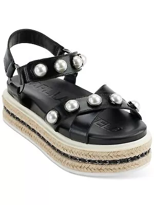 KARL LAGERFELD Womens Black Pazya Toe Platform Leather Espadrille Shoes 6 M • $27.99
