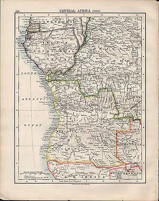 1914 Map ~ Central Africa East Kenia Colony Tanganyika Rhodesia Mashona • £48