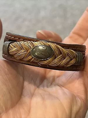 Braided Strand Horse Hair Silver  Western Leather Bracelet Vintage Jewelry • $125