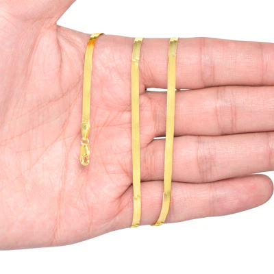 £145.57 • Buy 10K Yellow Gold Solid 3mm-9mm Flat Silky Herringbone Chain Necklace 16 - 24 