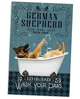 German Shepherd Bath Soap Wash Your Paws Poster Art Print Decor Home Vintage  • $30.57