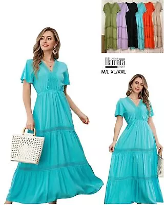 UK Women's Boho Plain Maxi Dress Ladies Beach Holiday Sundress Fashion Dress • £14.99