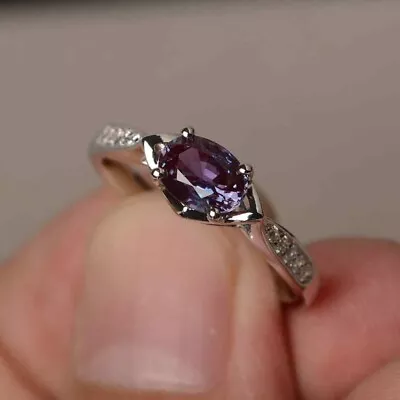 2Ct Oval Cut Lab Created Alexandrite Wedding Ring 14K White Gold Plated Silver • $40