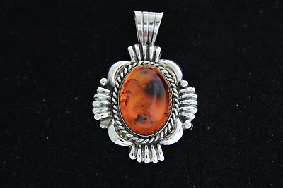 Amber Oval Sterling Silver Pendant By Navajo Artist James McCabe • $90