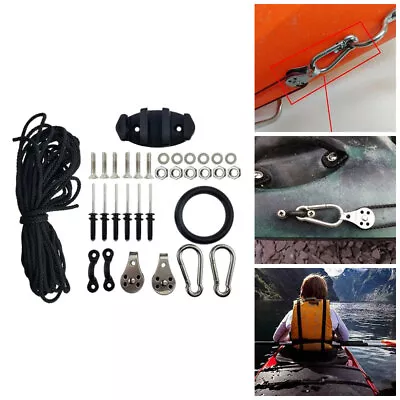 Kayak Anchor Trolley Set Rope Pulleys Pad Eyes Rivets Marine Accessories Kit UK • £15.79