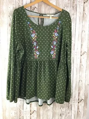 Matilda Jane Through Generations Embroidered Babydoll Top Green Womens XXL NICE • $14.99