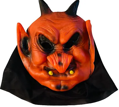 $9.99 • Buy Red Devil Mask Halloween Child Slips Over Head Latex Rubber Horns Black Accents