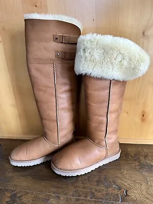 Ugg Over The Knee Devandra Boots 7 Chestnut Hologram Good Cond. Fur Buckle Rare • $289