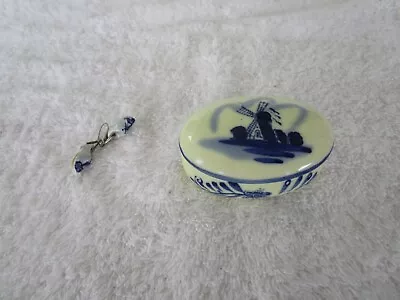 Vintage ~ Porcelain Oval Trinket Box Dutch Windmill Scene With Porcelain Shoe's! • $8.88