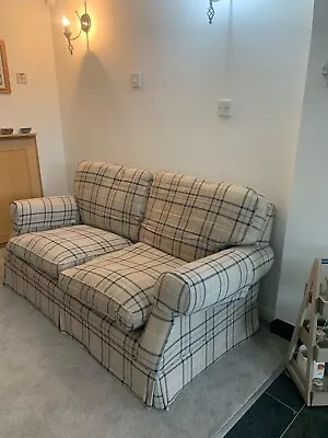 Laura Ashley Beige/navy Check 2 Seater Sofa - Excellent Condition • £200