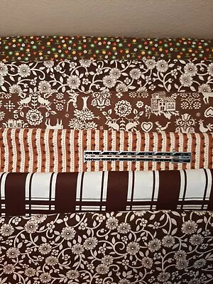$36 • Buy DESTASH LOT Vintage Cotton Fabric BROWN Floral Country Animal Amish 70s Retro