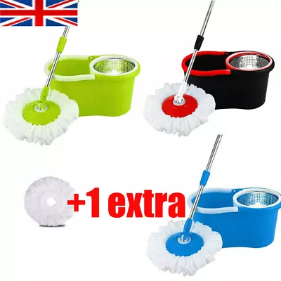 £15.06 • Buy 360° Floor Magic Spin Mop Bucket Set Microfiber Rotating Dry Heads With 2 Heads