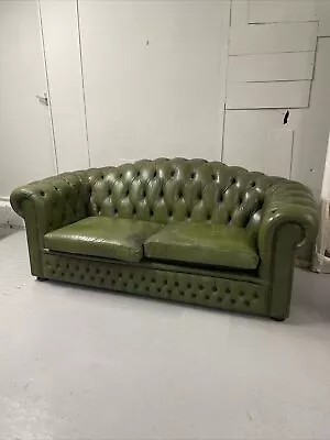 Green Leather Chesterfield Large 2 Seater Sofa  • £60