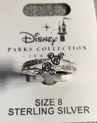 Disney Parks Mickey Double Icon Swarovski Crystals Sterling Silver Ring Size 8 • $29.95