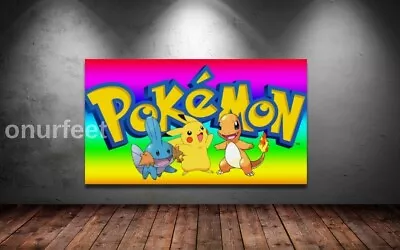 POKEMON PIKACHU MUDKIP CHARMANDER GAMING GAME ART WALL ART 30x20 Inch Canvas UK • £19.99