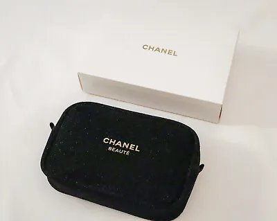 CHANEL Beaute Cosmetic Makeup Bag Pouch Clutch Sparkling BLACK GOLD W/ Gift Box • $39.99