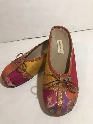 Naked Feet Caribbean Floral Embroidered Ballet Flat Gold Pink Orange Yellow 6.5M • $28