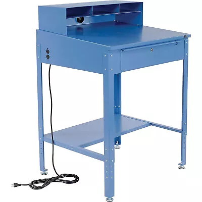 34-1/2 W X 30 D X 38 H Shop Desk With Pigeonhole Riser Electrical Outlets Sloped • $374.11