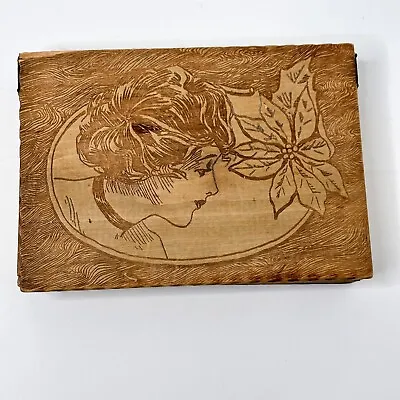 Pyrography Antique Flemish Art Wood Trinket Box Gibson Girl Art Nouveau Handmade • $34.87