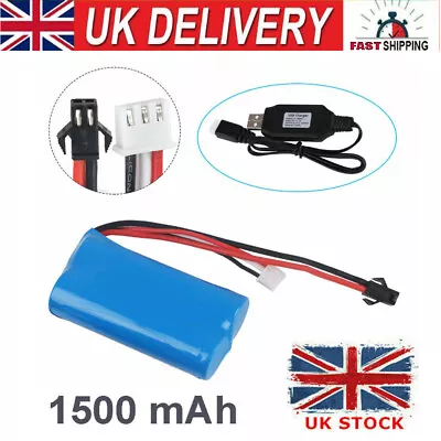 7.4V 1500mAh Li-ion Battery Pack 15C SM Plug For RC Cas Boat Spare + USB Charger • £13.98