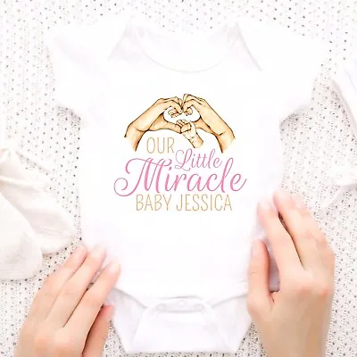 Personalised Baby Grow Bodysuit Our Little Miracle Mum Gender Reveal Gift Outfit • £6.99