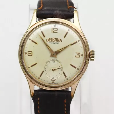 Delbana ETA 1130 Manual 34mm Two-Tone Shock Absorber Swiss Wristwatch Ca. 1960's • $100