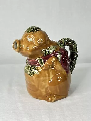 Vintage Majolica Style Festive Pig Pottery Pitcher Water Wine Jug • $29.99