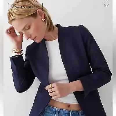 J. Crew Open Front Going Out Blazer In Stretch Twill Navy Blue Size 0 H2743 New • $137.48