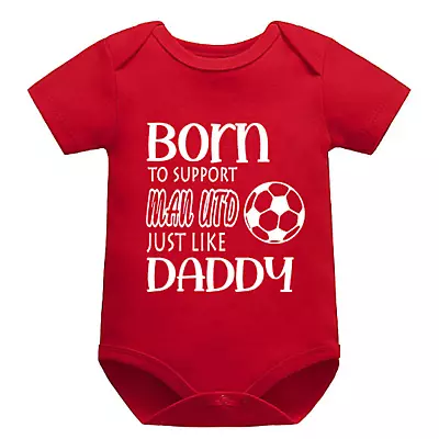 Personalised Man Utd Born To Support Short Sleeve Baby Bodysuit Grow Football D • £10.99