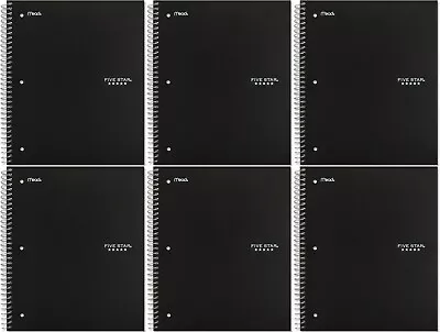 Wide Ruled Spiral Notebook 5 Subject 200 Sheets 10.5  X 8  BLACK 6 PACK • $34.99