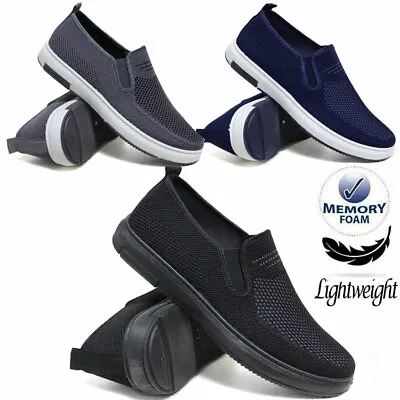 Mens Lightweight Memory Foam Walking Deck Boat Casual Driving Canvas Shoes Size • £14.95