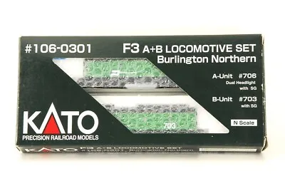 KATO N-Scale #106-0301 F3 A+B LOCOMOTIVE SET Burlington Northern #706 #703 • $284.99