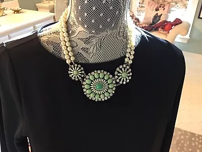 J Crew Statement Necklace Aqua And Rhinestone Pearl~ Consigning This Week!! • $21.50