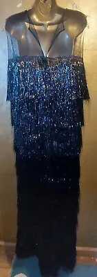 Beautiful Long Vintage Black Shimmer On Net Maxi Dress S.14/16 AMAZING DRESS! • $118.23