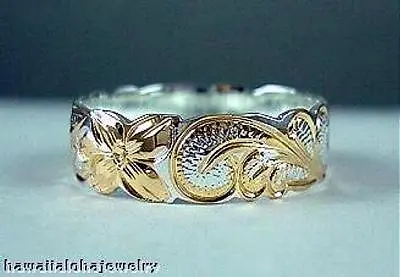 8mm Hawaiian 2-tone Sterling Silver 14k Yellow Gold Princess Scrolls Ring 4-13 • £25.07