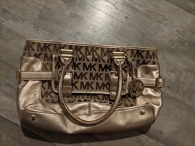 Michael Kors Metallic Gold Handbag Purse Satchel Shoulder Bag MK Fabric • $31.99