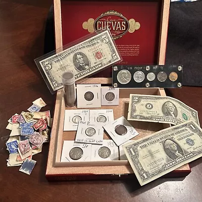 Cigar Box Mixed U.S. Coin Lot & Silver( Vintage) Proof Set Stamps 80+ Items • $9.99