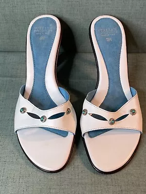 Italian Shoemakers Womens Heels Size 9M White Leather Metal Stone Embellished  • $16