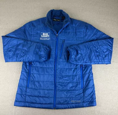 Marmot Puffer Jacket Men’s Large Blue Polyester Featherless BUD LIGHT • $26.99