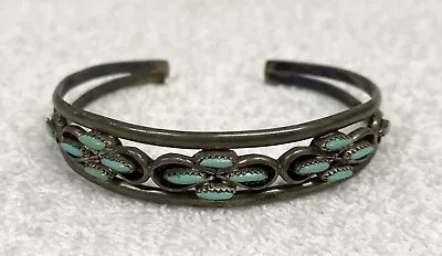 Vintage Old Pawn Sterling Silver Petit Point Turquoise Cuff Bracelet  • $24.99