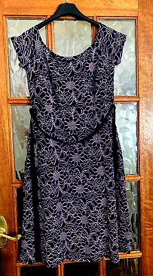 VGC Ladies MOTHERHOOD Dark NAVY BLUE LACE EMBROIDERED BELTED MATERNITY Dress Sml • £2.50