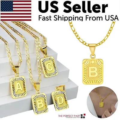 Gold Plated Initial Letter A-Z Pendant Necklace Choker Jewelry 18  Steel Chain • $4.49