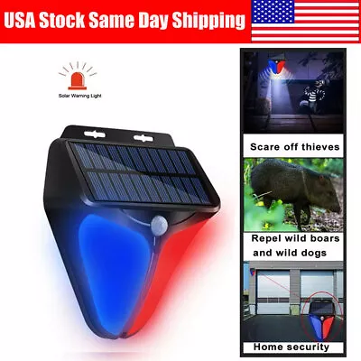 Solar LED Alarm Light + Strobe Light Motion Sensor Detector Wireless Outdoor USA • $9.56