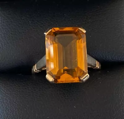 VERY NICE 9CT GOLD CITRINE RING Large & Clear 5 Carat Emerald Cut • £170