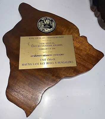 2011 Local Union Ilwu Mauna Lani Bay Hotel Hawaii Koa Wood Plaque Award • $70