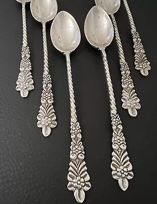 Vintage Set Of 6 Flowers & Fruit Tea / Demitasse Spoons 800 Silver  • $79.80