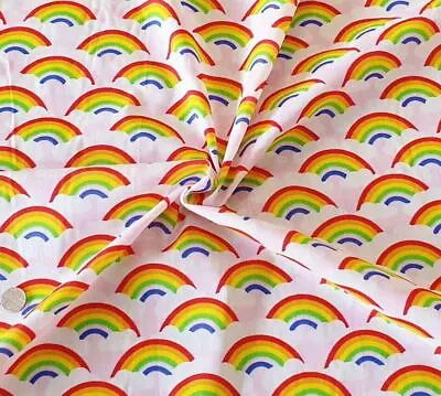 Pink Rainbow Polycotton Fabric Rainbow Clouds Pride Material Sewing Craft • £0.99