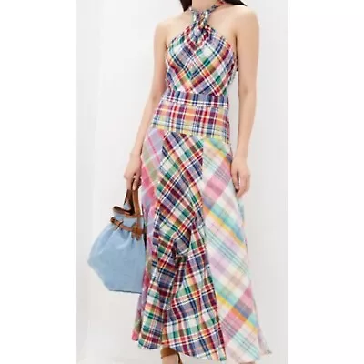 Polo Ralph Lauren Madras Plaid Halter Dress Size 4 Patchwork Mixed Print  • $125